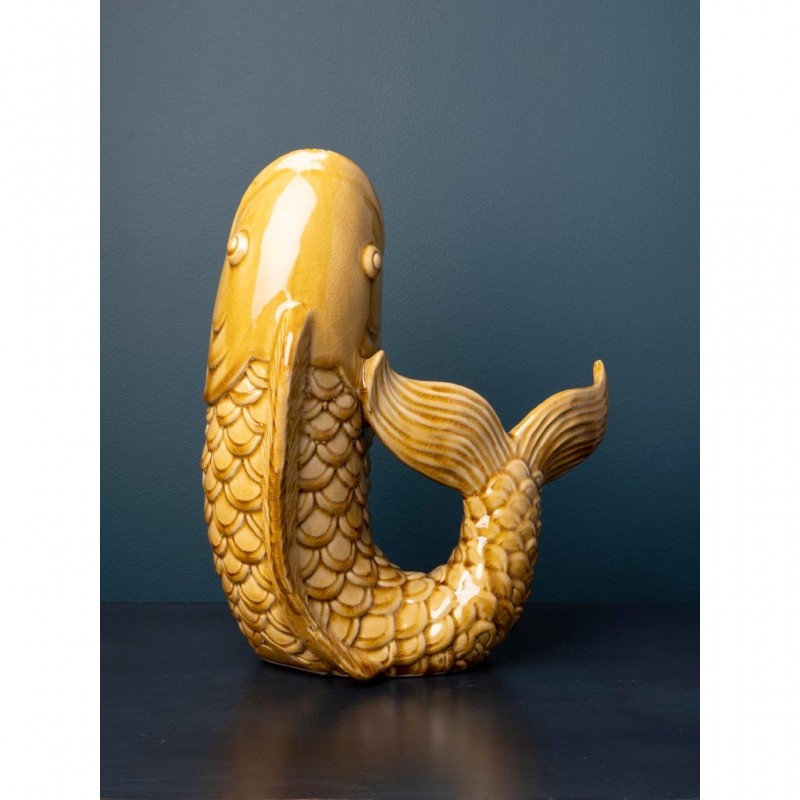 LARGE MUSTARD STONEWARE FISH VASE 30 LARGE MUSTARD STONEWARE FISH VASE 30